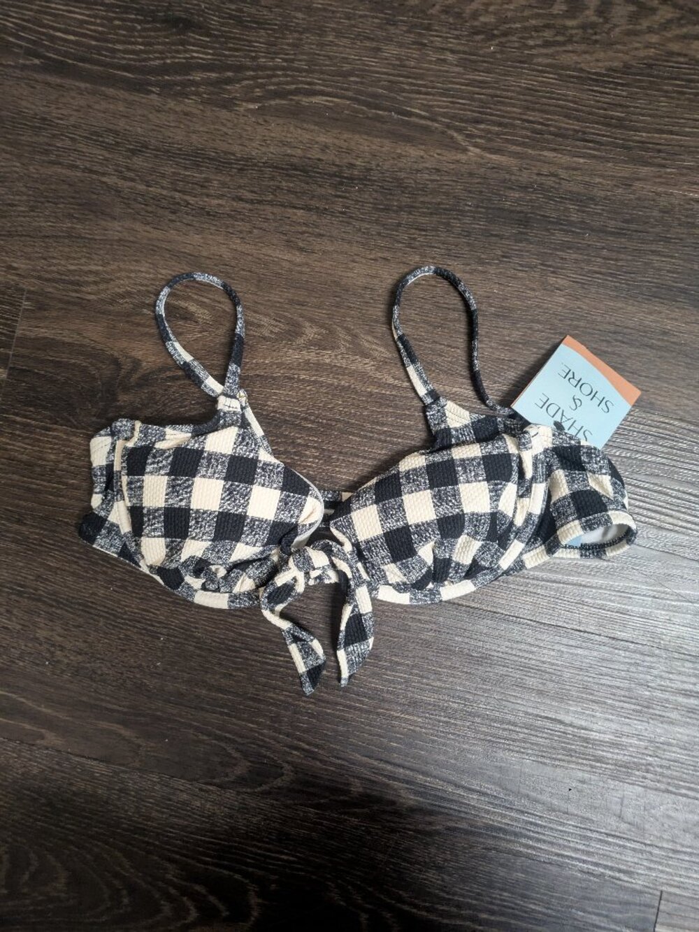 shade and shore swim top women plaid black white 36c bikini NWT